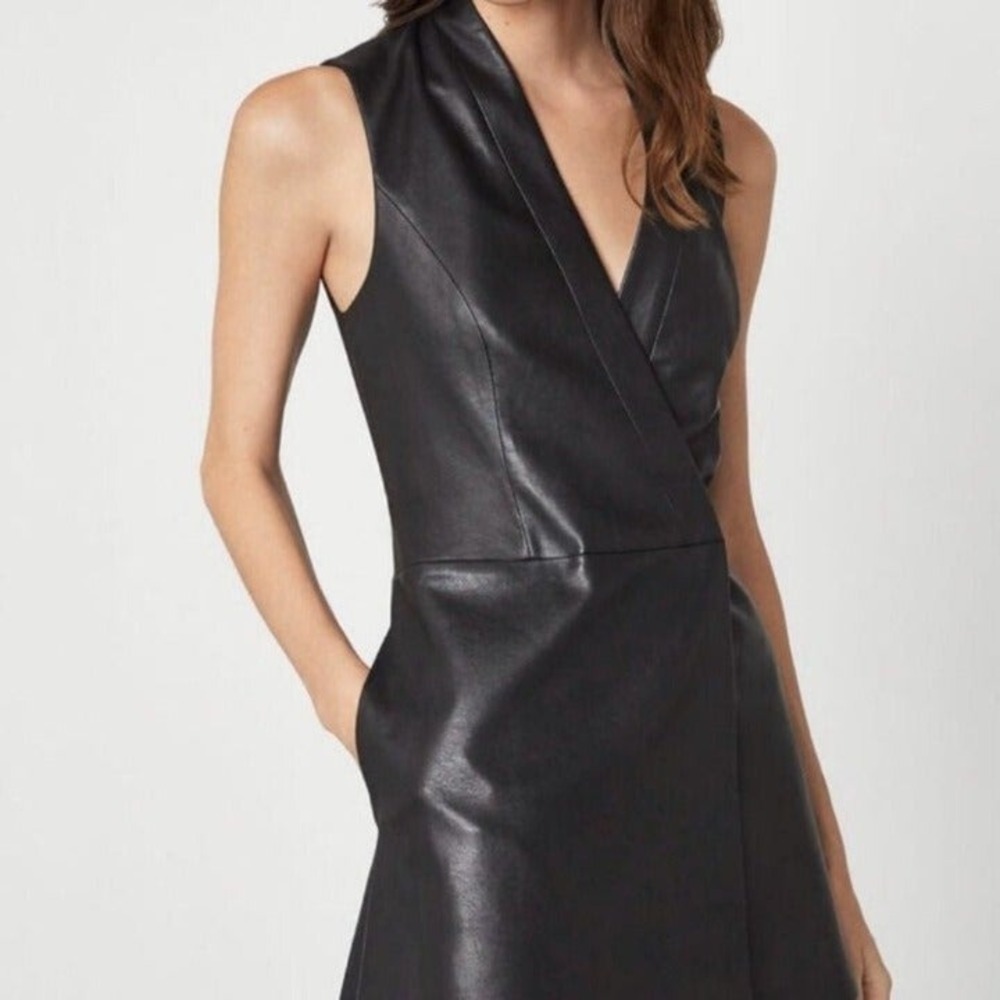 BCBGMAXAZRIA  Caryn Faux-Leather Wrap Vest Dress Large‎